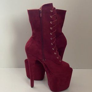 Ladies Exotic Dancer Wine Color Sky High Platform Stiletto Peep Toe Booties 12